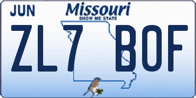 MO license plate ZL7B0F