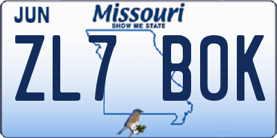 MO license plate ZL7B0K