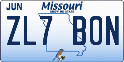 MO license plate ZL7B0N