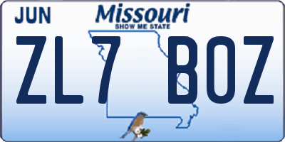 MO license plate ZL7B0Z