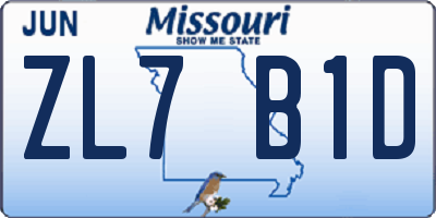 MO license plate ZL7B1D