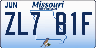 MO license plate ZL7B1F