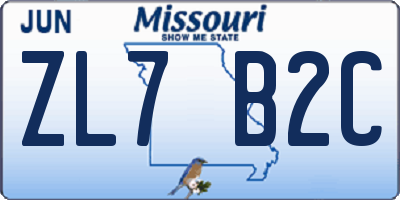 MO license plate ZL7B2C