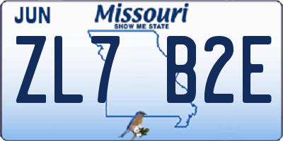 MO license plate ZL7B2E