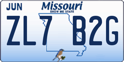 MO license plate ZL7B2G