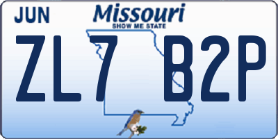 MO license plate ZL7B2P