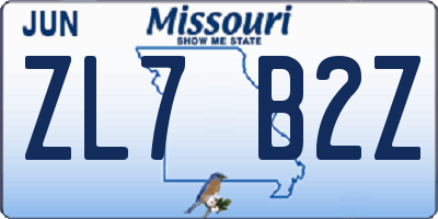 MO license plate ZL7B2Z