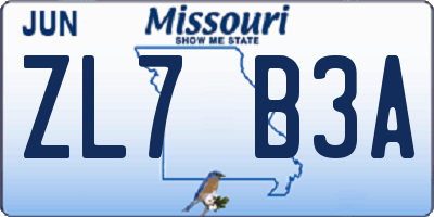 MO license plate ZL7B3A