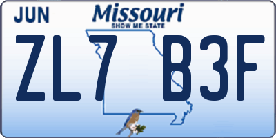 MO license plate ZL7B3F