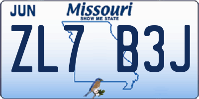 MO license plate ZL7B3J