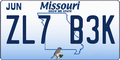 MO license plate ZL7B3K