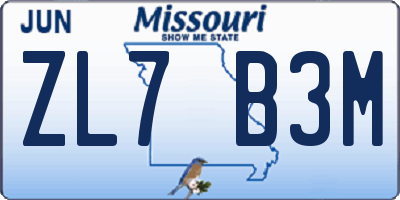 MO license plate ZL7B3M