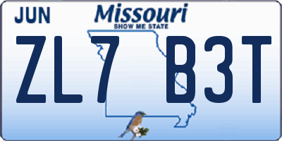 MO license plate ZL7B3T