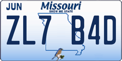 MO license plate ZL7B4D