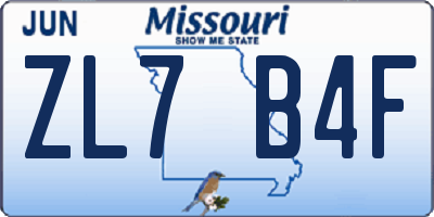 MO license plate ZL7B4F