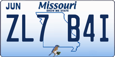 MO license plate ZL7B4I