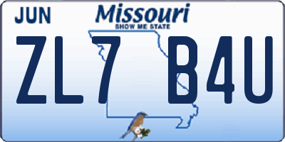 MO license plate ZL7B4U