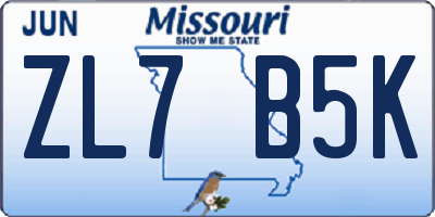 MO license plate ZL7B5K