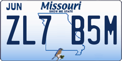 MO license plate ZL7B5M