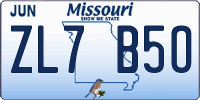 MO license plate ZL7B5O