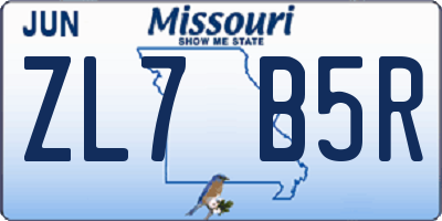 MO license plate ZL7B5R