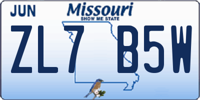 MO license plate ZL7B5W