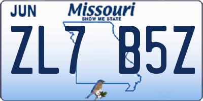 MO license plate ZL7B5Z