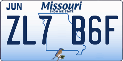 MO license plate ZL7B6F