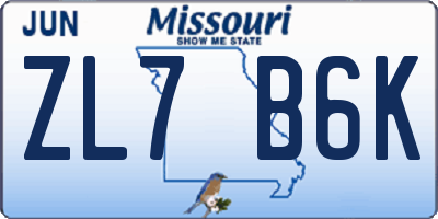 MO license plate ZL7B6K