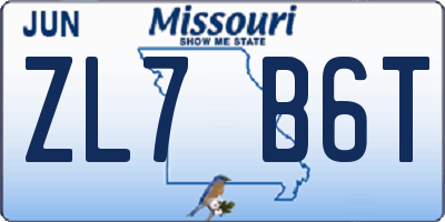 MO license plate ZL7B6T