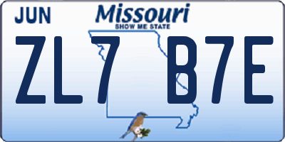MO license plate ZL7B7E