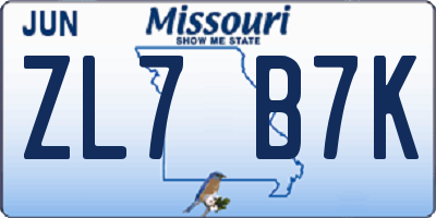 MO license plate ZL7B7K