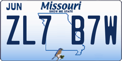 MO license plate ZL7B7W