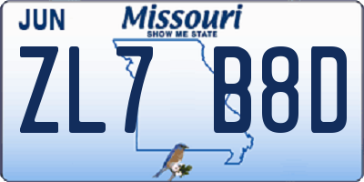 MO license plate ZL7B8D