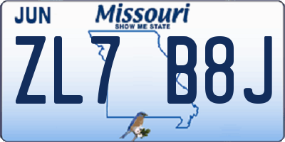 MO license plate ZL7B8J