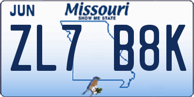 MO license plate ZL7B8K