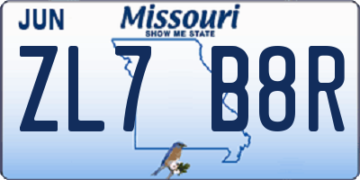 MO license plate ZL7B8R