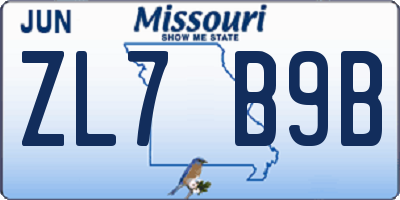 MO license plate ZL7B9B