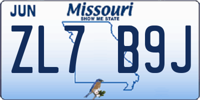 MO license plate ZL7B9J