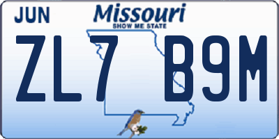 MO license plate ZL7B9M