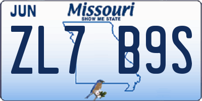 MO license plate ZL7B9S