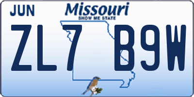 MO license plate ZL7B9W