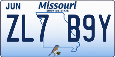 MO license plate ZL7B9Y