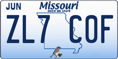 MO license plate ZL7C0F