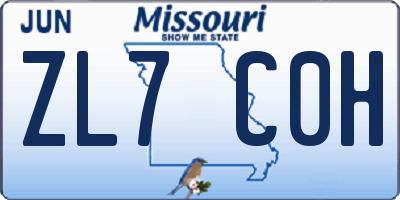 MO license plate ZL7C0H