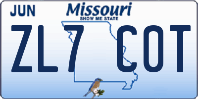 MO license plate ZL7C0T