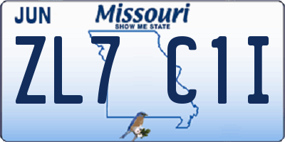 MO license plate ZL7C1I