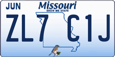 MO license plate ZL7C1J