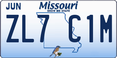 MO license plate ZL7C1M