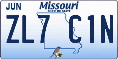 MO license plate ZL7C1N